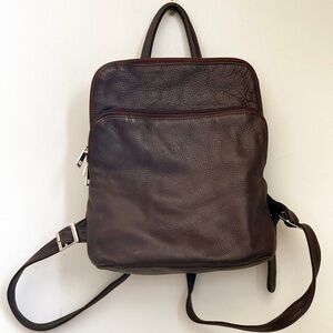 TOTO Men's or Women’s Vintage Dark Brown Dual Zippered Leather Laptop Backpack